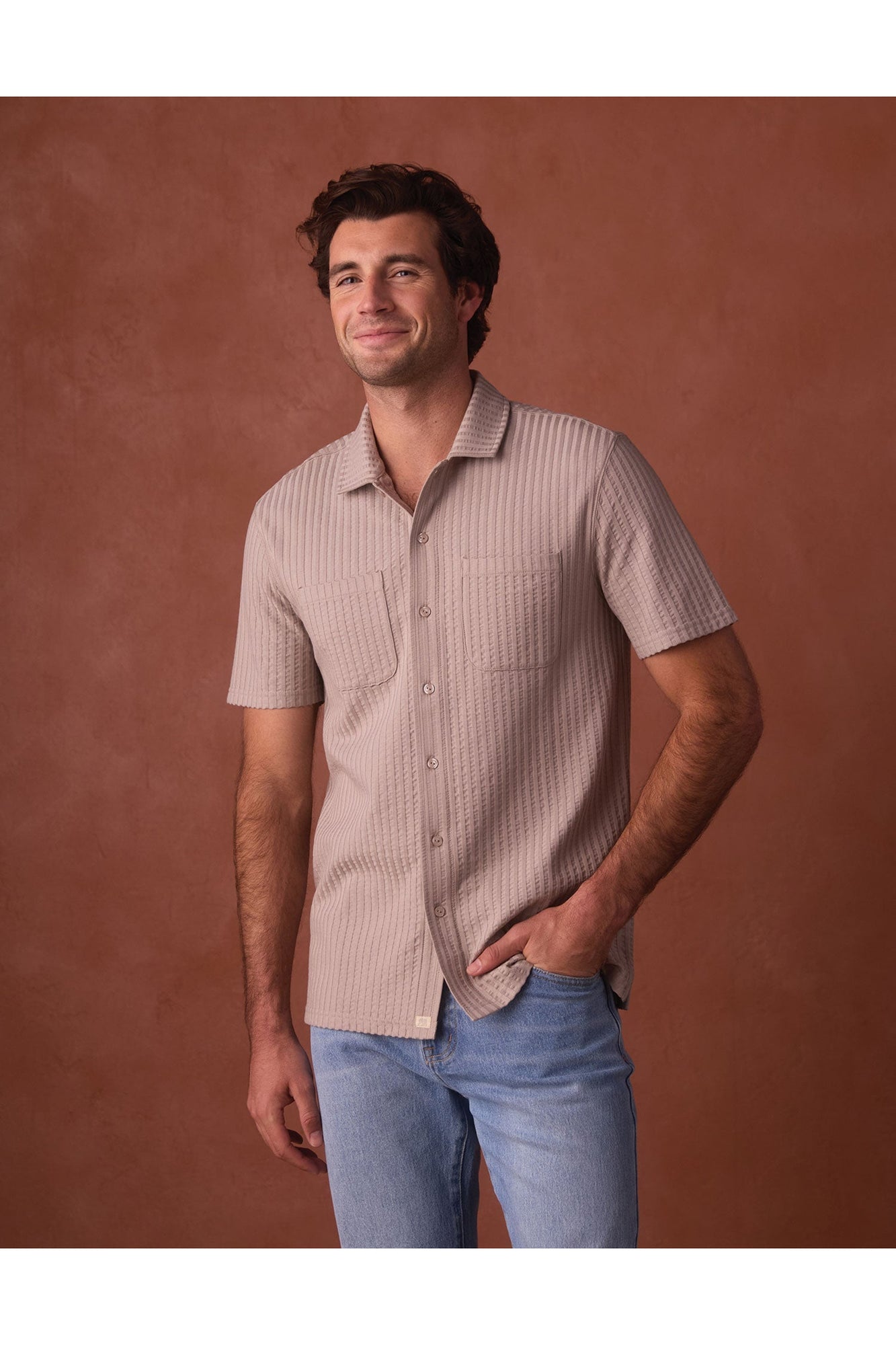 Men | Knit Getaway Button Up | Taupe