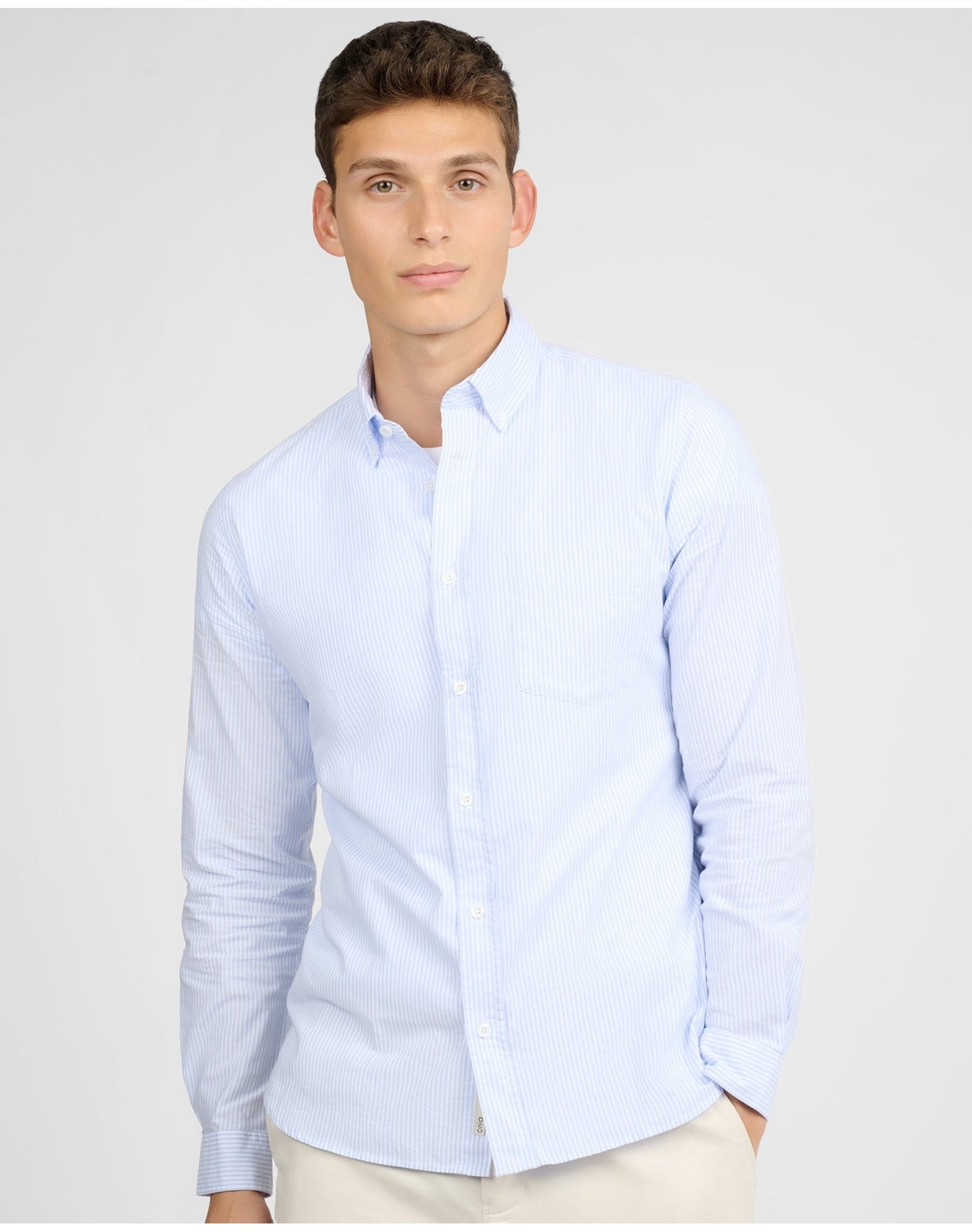 Men | Oxford Long Sleeve Button Down Shirt | Light Blue x White