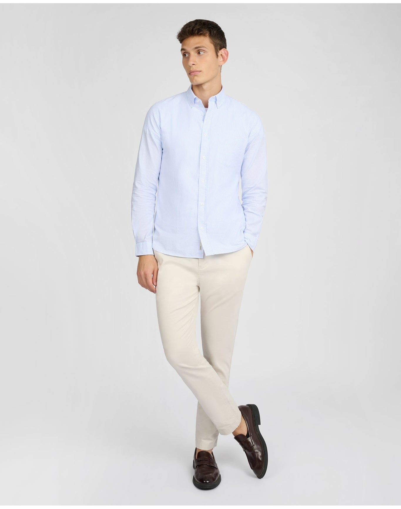 Men | Oxford Long Sleeve Button Down Shirt | Light Blue x White