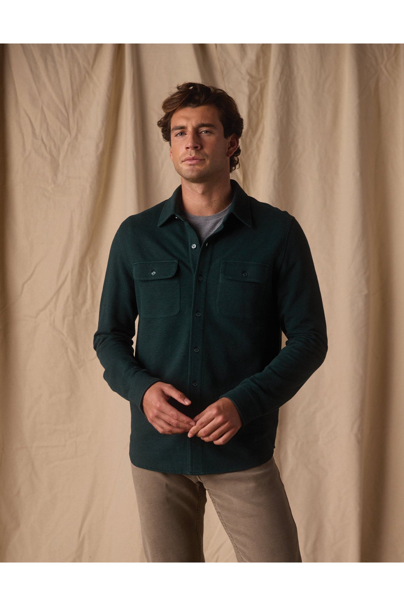 Men | Textured Knit Shirt | Emerald