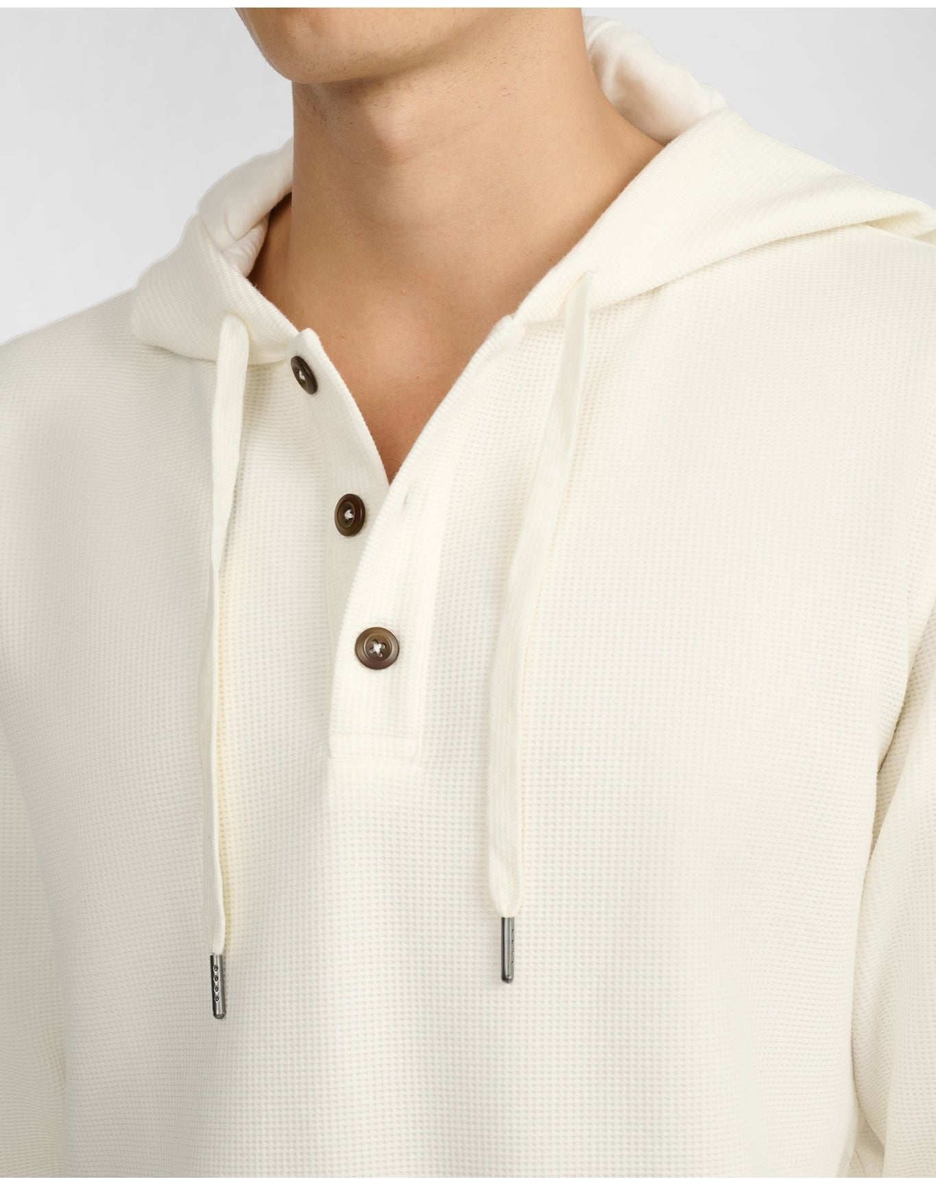 Men | Waffle Half Button Hoodie | Egret