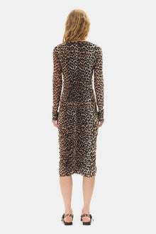 Mesh Printed Ruched Midi Dress | Leopard