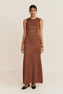 Metalica Knit Dress | Gold Caramello