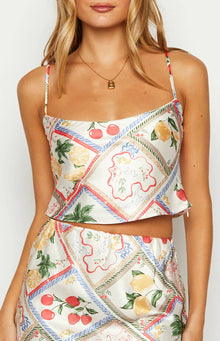 Milliana Satin Roma Print Crop Top | White