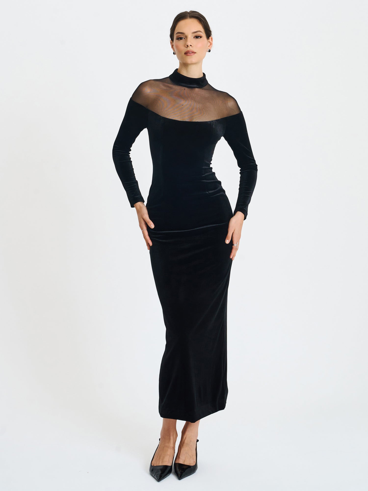 Blair Sheer Mock Neck Maxi Dress | Black
