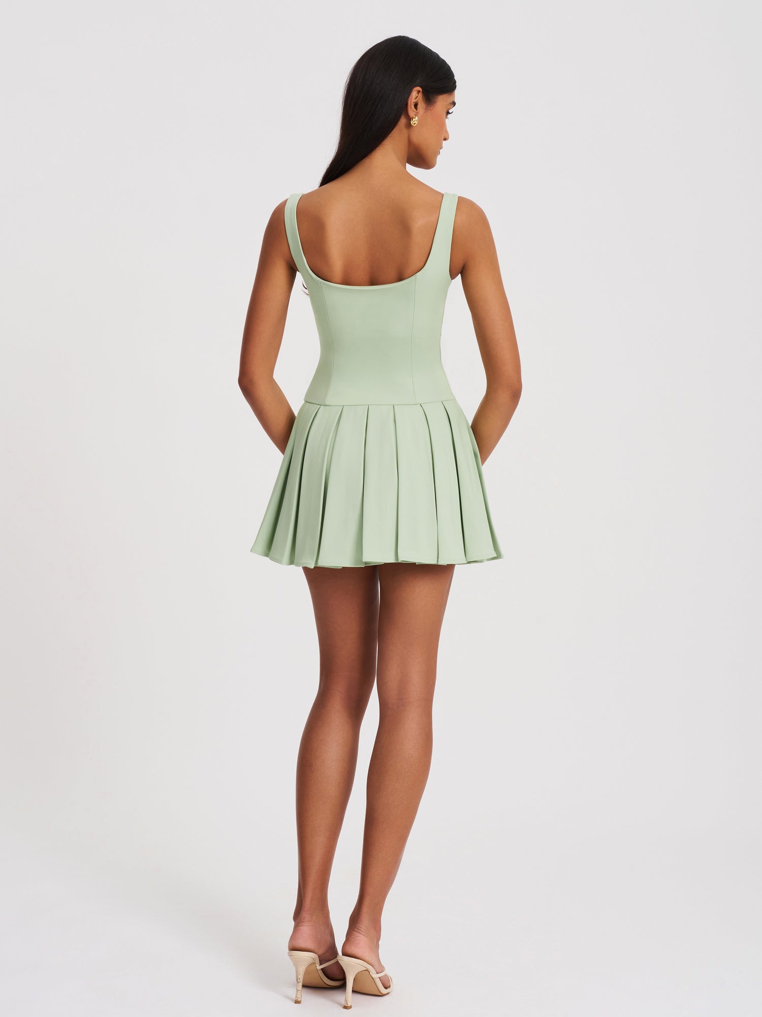 Tala Sleeveless Pleated Preppy Mini Dress | Pistachio Green
