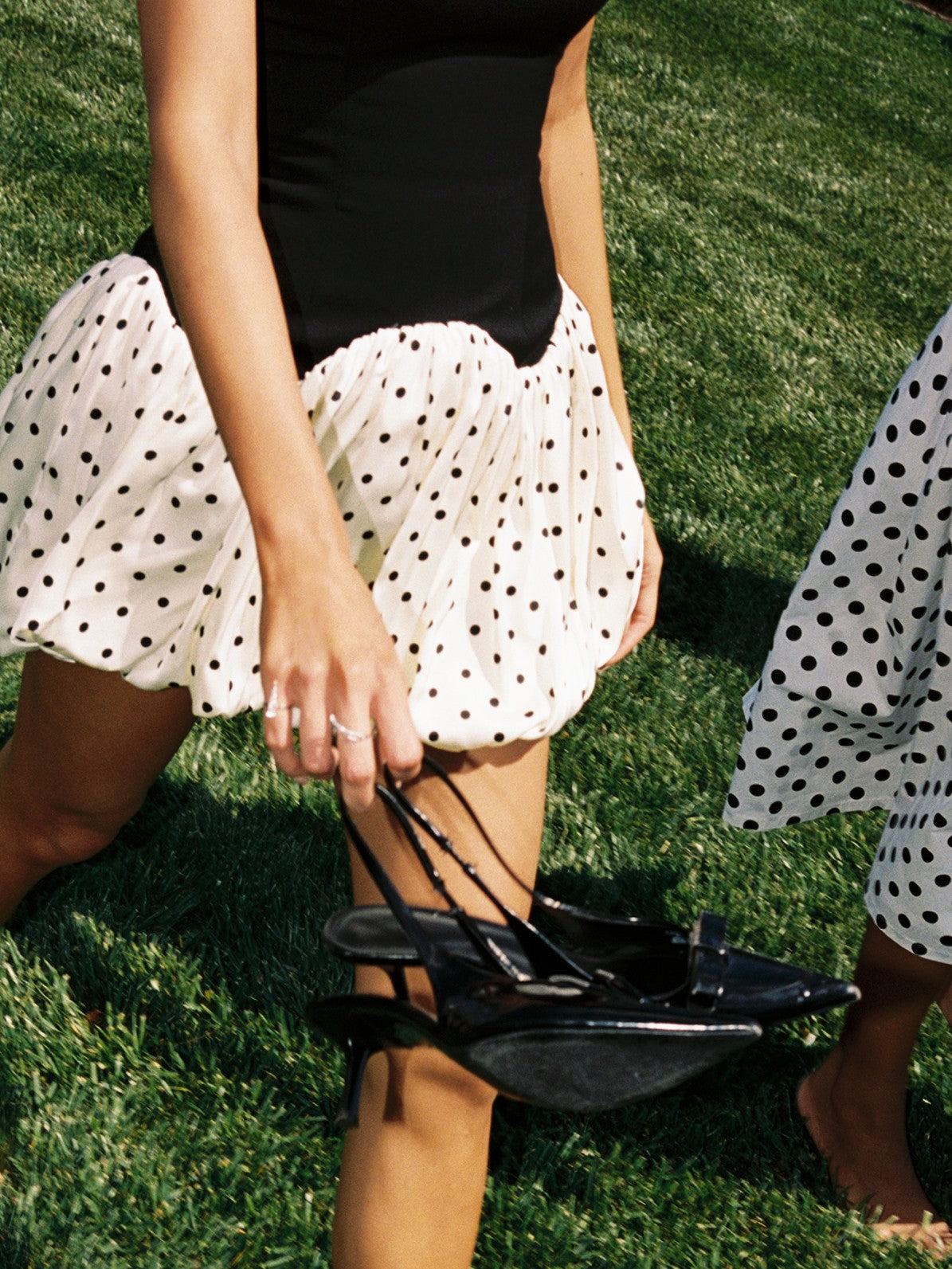 Dahliana Polka Dot Bubble Hem Corset Mini Dress | Black/Beige Polka Dot