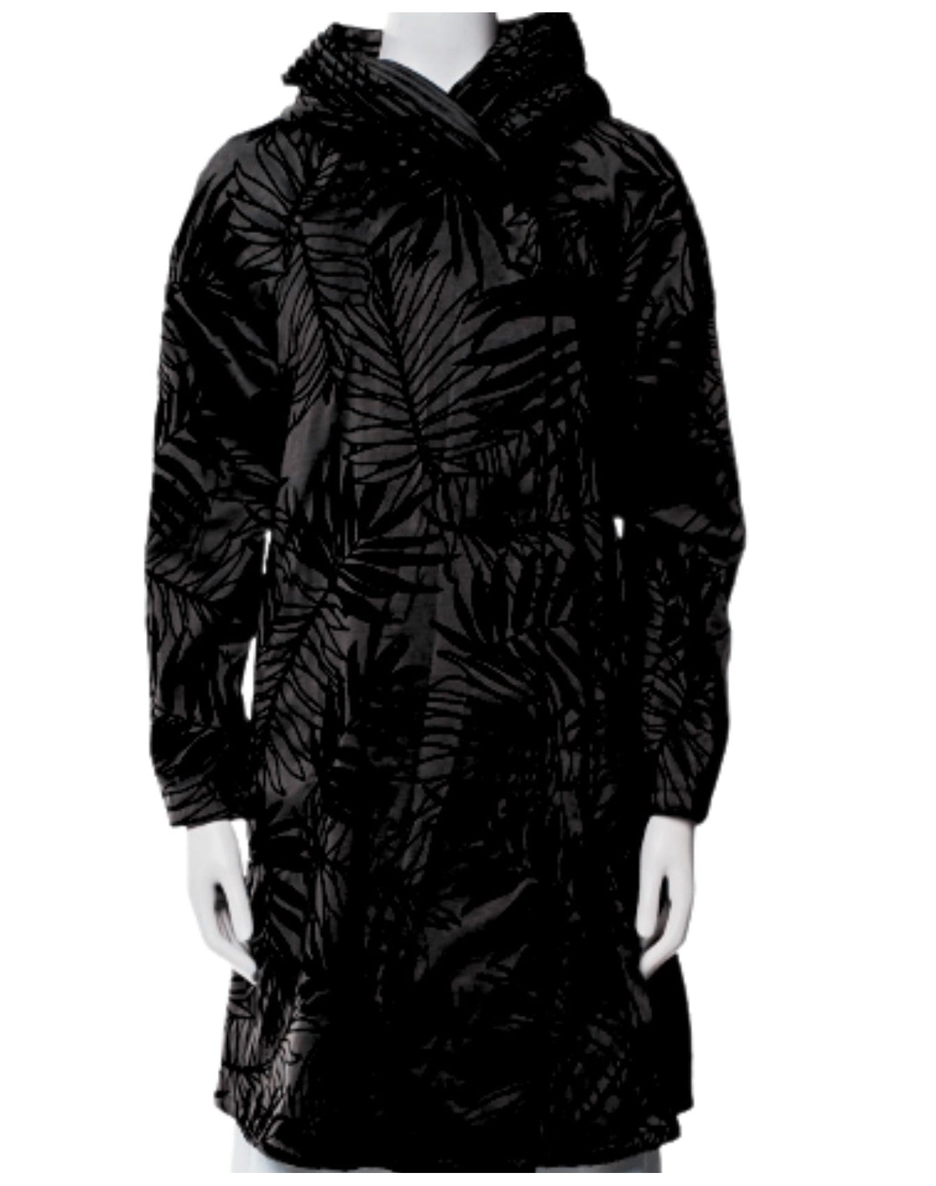 Mycra Pac | Women | Reversible Raincoat With A Signature Pleated Hood Featuring A Flocked Palm Print | Black