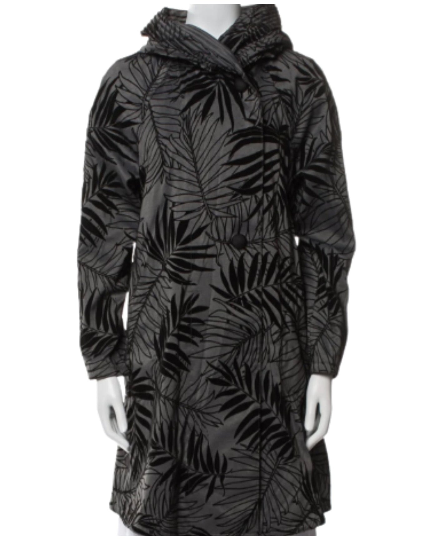 Mycra Pac | Women | Reversible Raincoat With A Signature Pleated Hood Featuring A Flocked Palm Print | Nickel