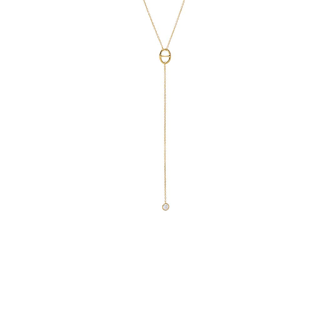 14K Gold Mariner & Dangling Bezel Lariat Necklace 14K - Adina's Jewels