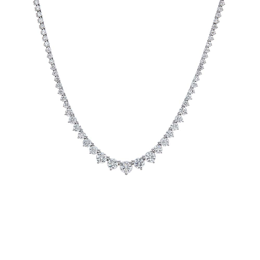 Lab Grown Diamond Graduated 7CT 3 Prongs Tennis Necklace 14K - 17in | 14K White Gold