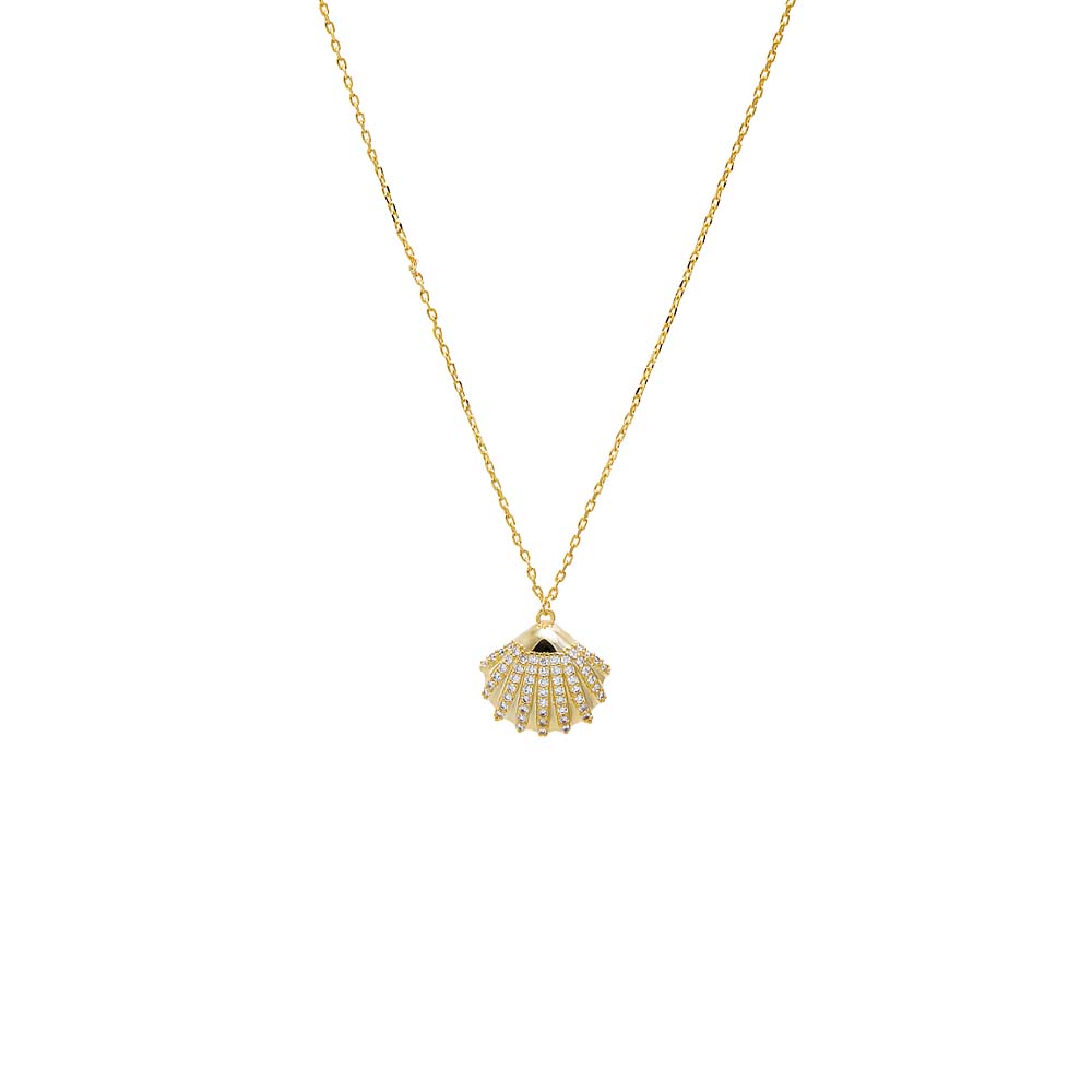 Gold Pav√© Seashell Pendant Necklace - Adina's Jewels