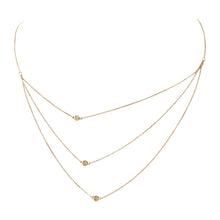 14K Gold Diamond Sideway Bezel Triple Chain Necklace 14K - Adina's Jewels