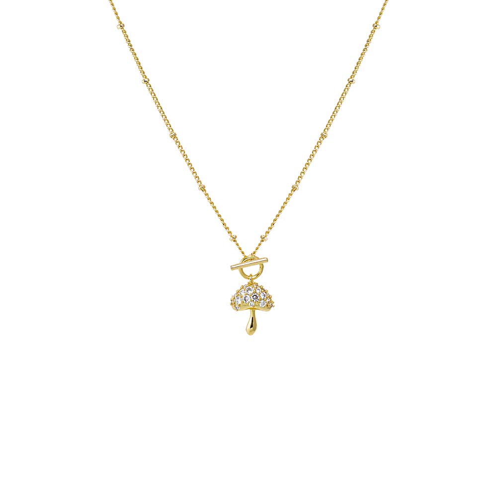 Gold CZ Mushroom Toggle Pendant Necklace - Adina's Jewels