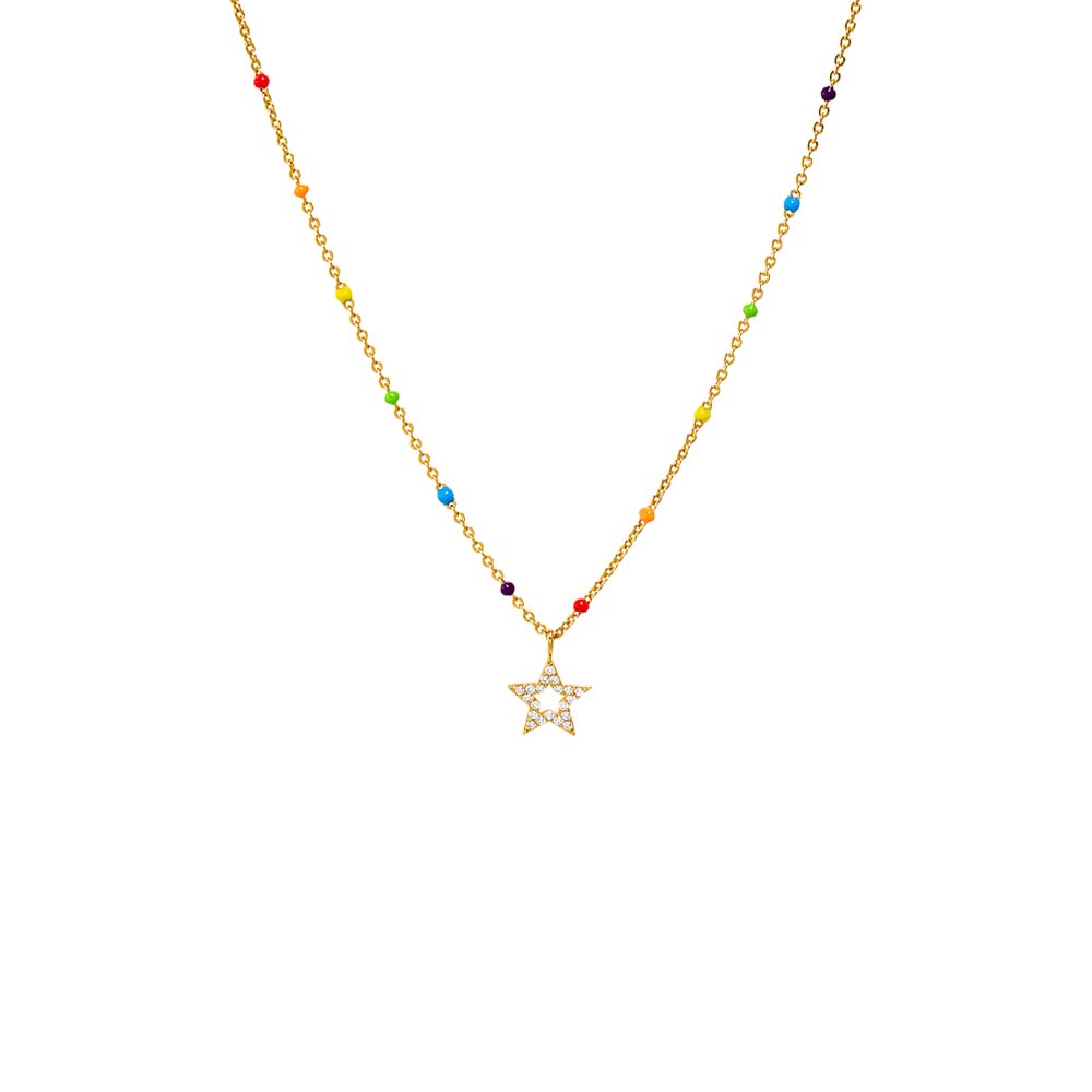 Multi-Color Pave Star Multi Color Beaded Necklace - Adina's Jewels