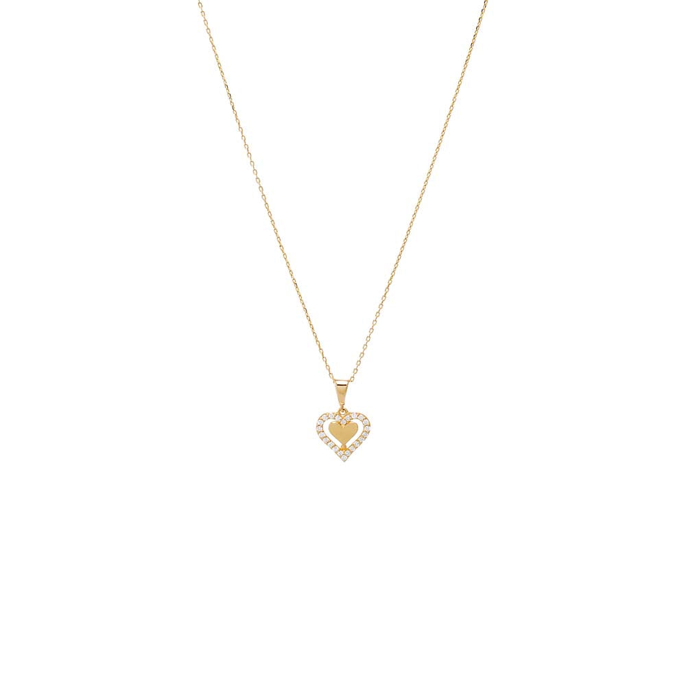 14K Gold Diamond Solid/Pave Cutout Heart Pendant Necklace 14K - Adina's Jewels