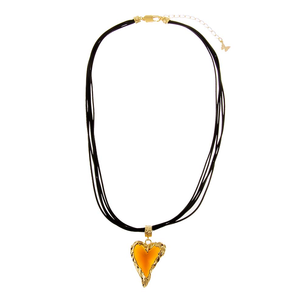 Amber Heart Curved Rope Necklace - Adina's Jewels