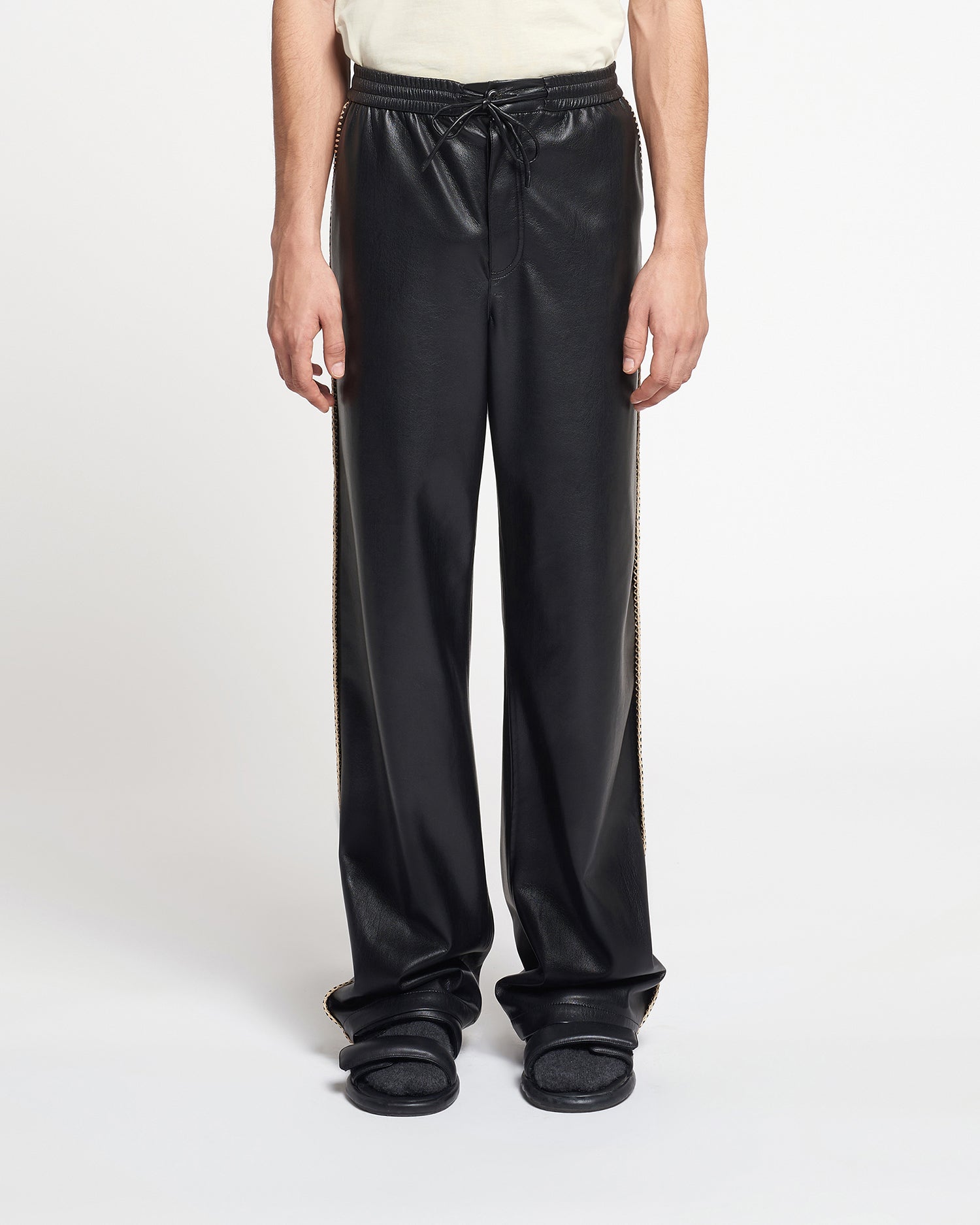 Mens | Ceron Raffia-Trimmed Okobor Alt-Leather Pants | Black