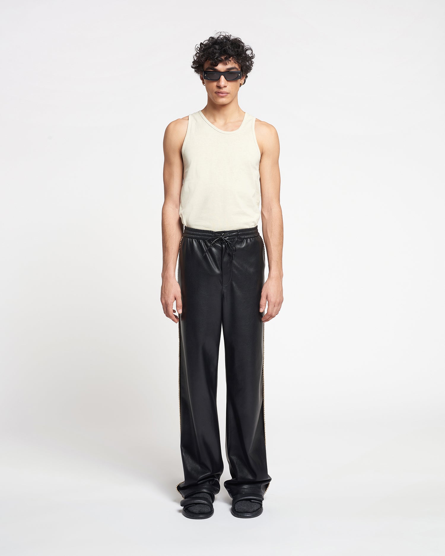 Mens | Ceron Raffia-Trimmed Okobor Alt-Leather Pants | Black