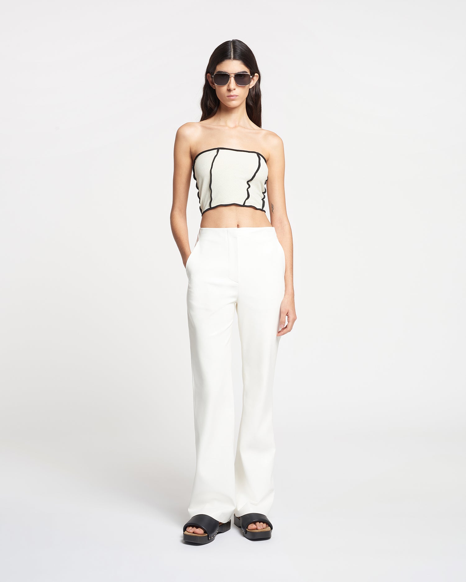 Womens | Luisa Patchwork Mesh-Jersey Tube Top | White Wax/Black