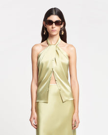 Womens | Neline Draped Slip Satin Top | Lime Yellow