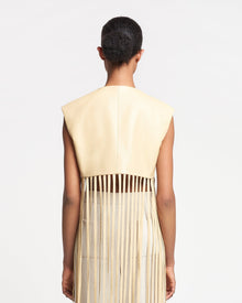 Womens | Derora Fringed Regenerated Leather Vest | Vintage Creme