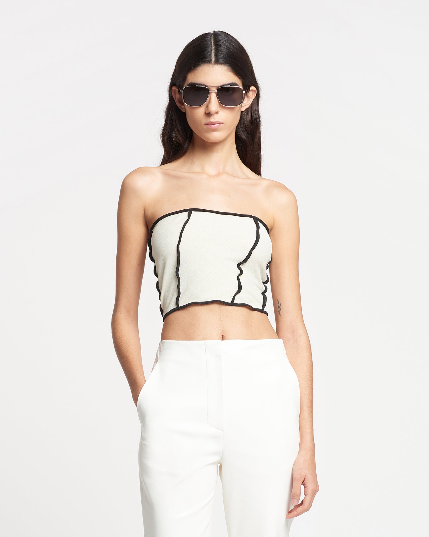 Womens | Luisa Patchwork Mesh-Jersey Tube Top | White Wax/Black