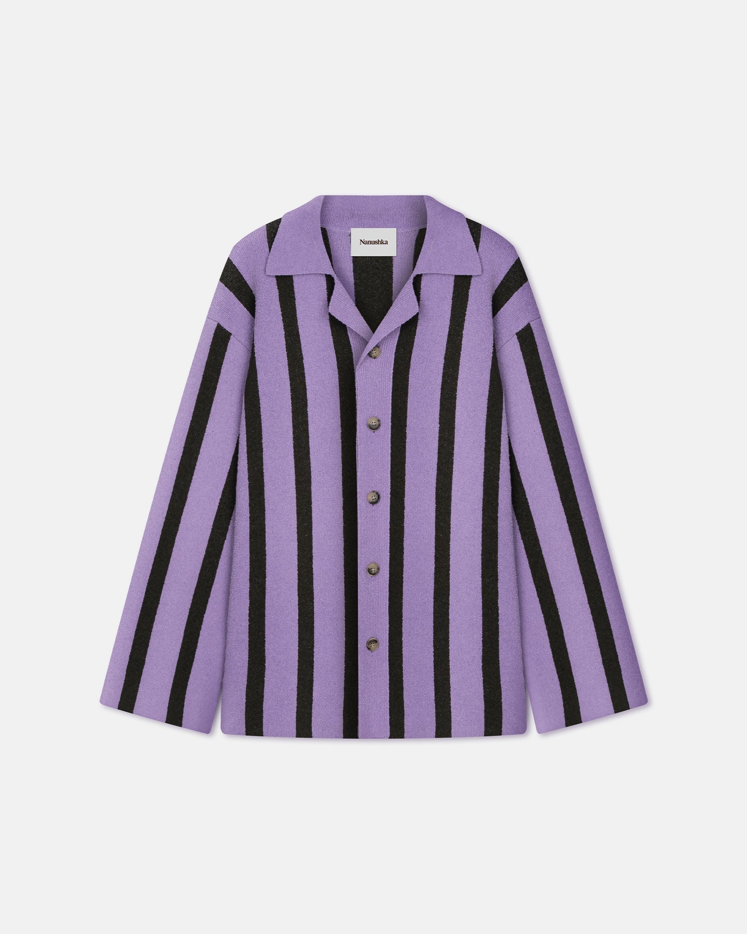 Mens | Almar Cotton-Terry Shirt | Stripe Dark Khaki Lilac