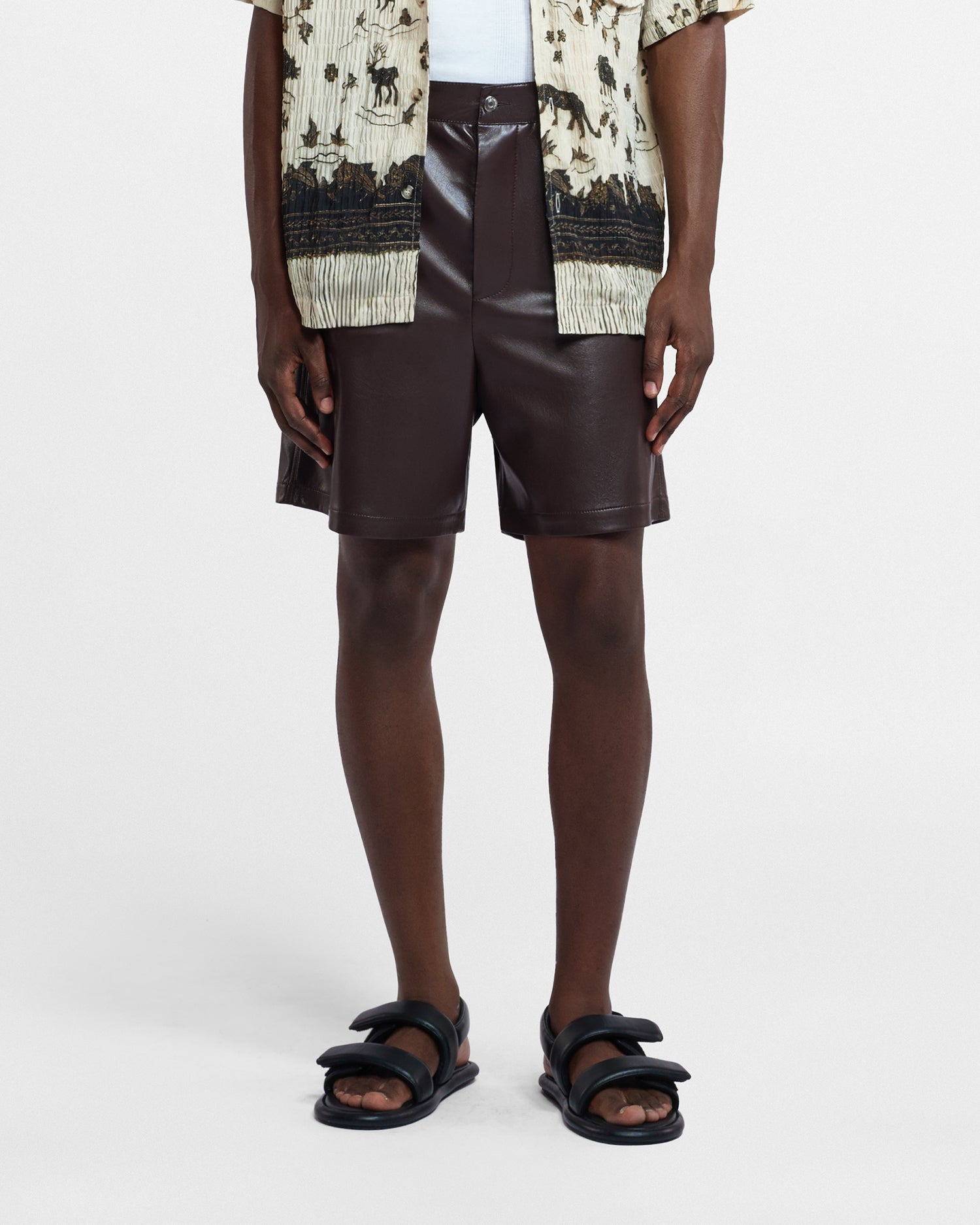 Mens | Novan Okoboralt-Leather Shorts | Coffee Ground