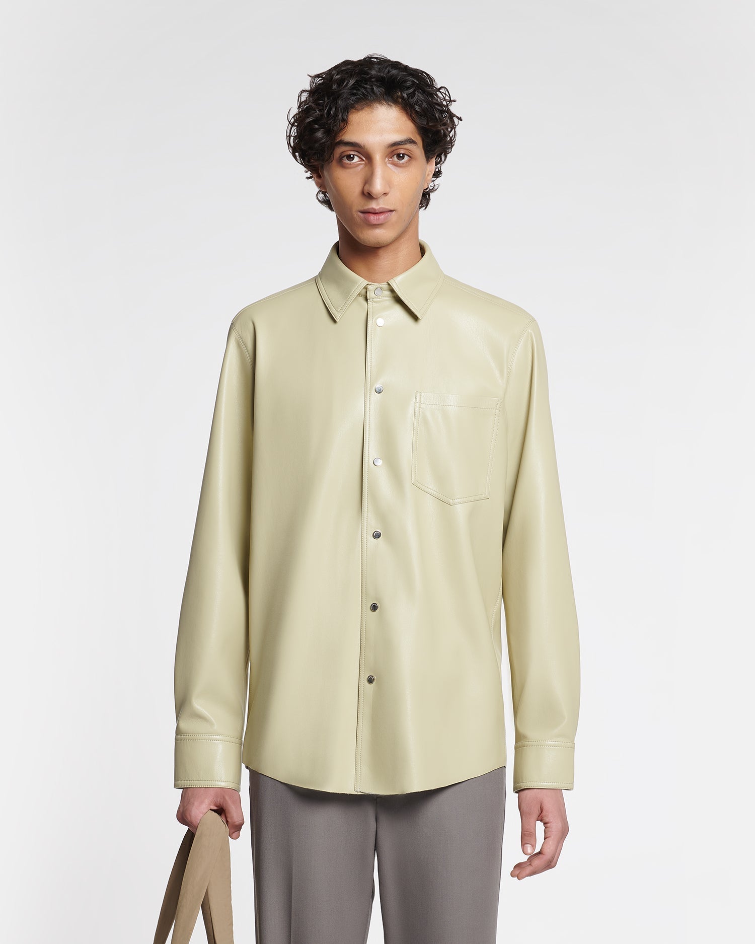 Mens | Onni Okobor Alt-Leather Shirt | Pale Olive