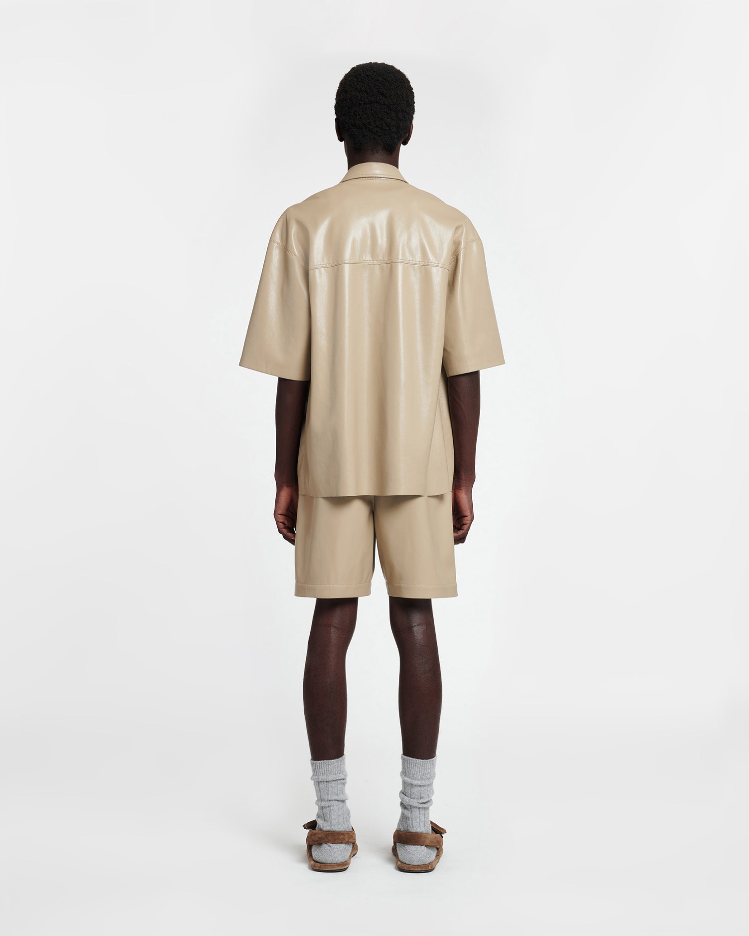 Mens | Doxxi Okobor Alt-Leather Shorts | Ashy Taupe