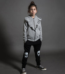 Kid | Ruffled Zip Hoodie | Heather Grey