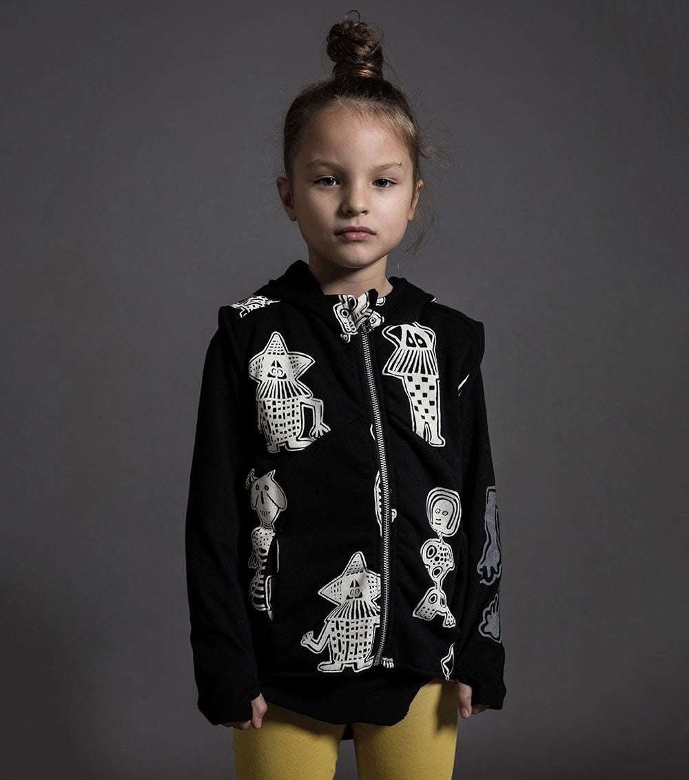 Kid | Tribal Dancers Hooded Vest | Black