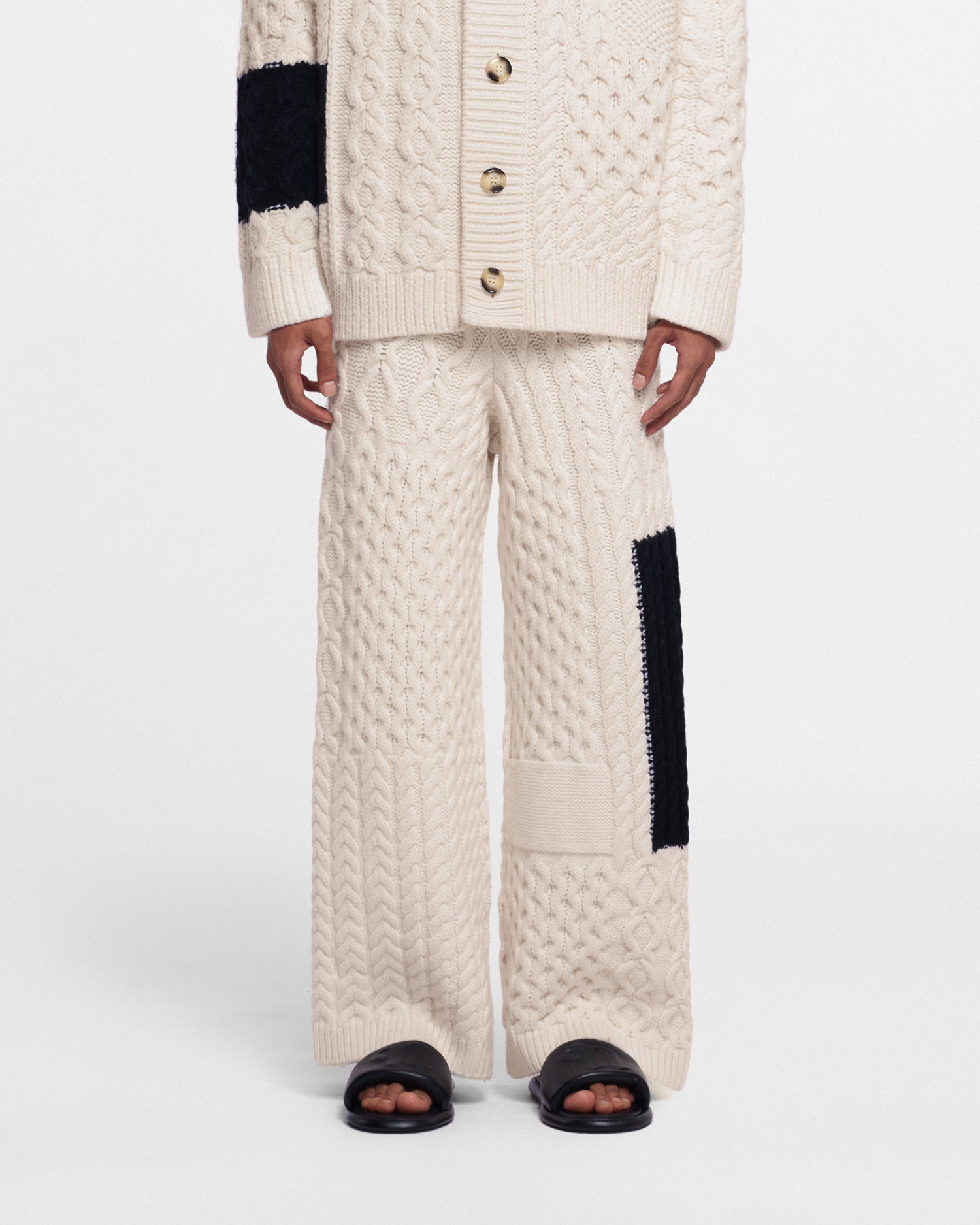 Unisex | Leandra Cable-Knit Pants | Cream Black