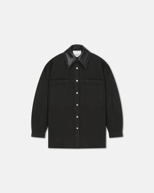 Unisex | Beaux Leather-Trimmed Denim Shirt | Anthracite