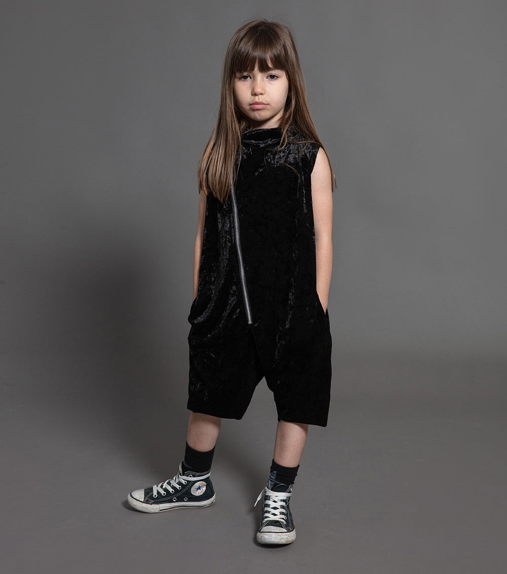 Kid | Velvet Zip Overall | Black