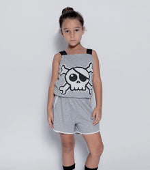 Kid | Skull Patch Tank Overall | Heather Grey