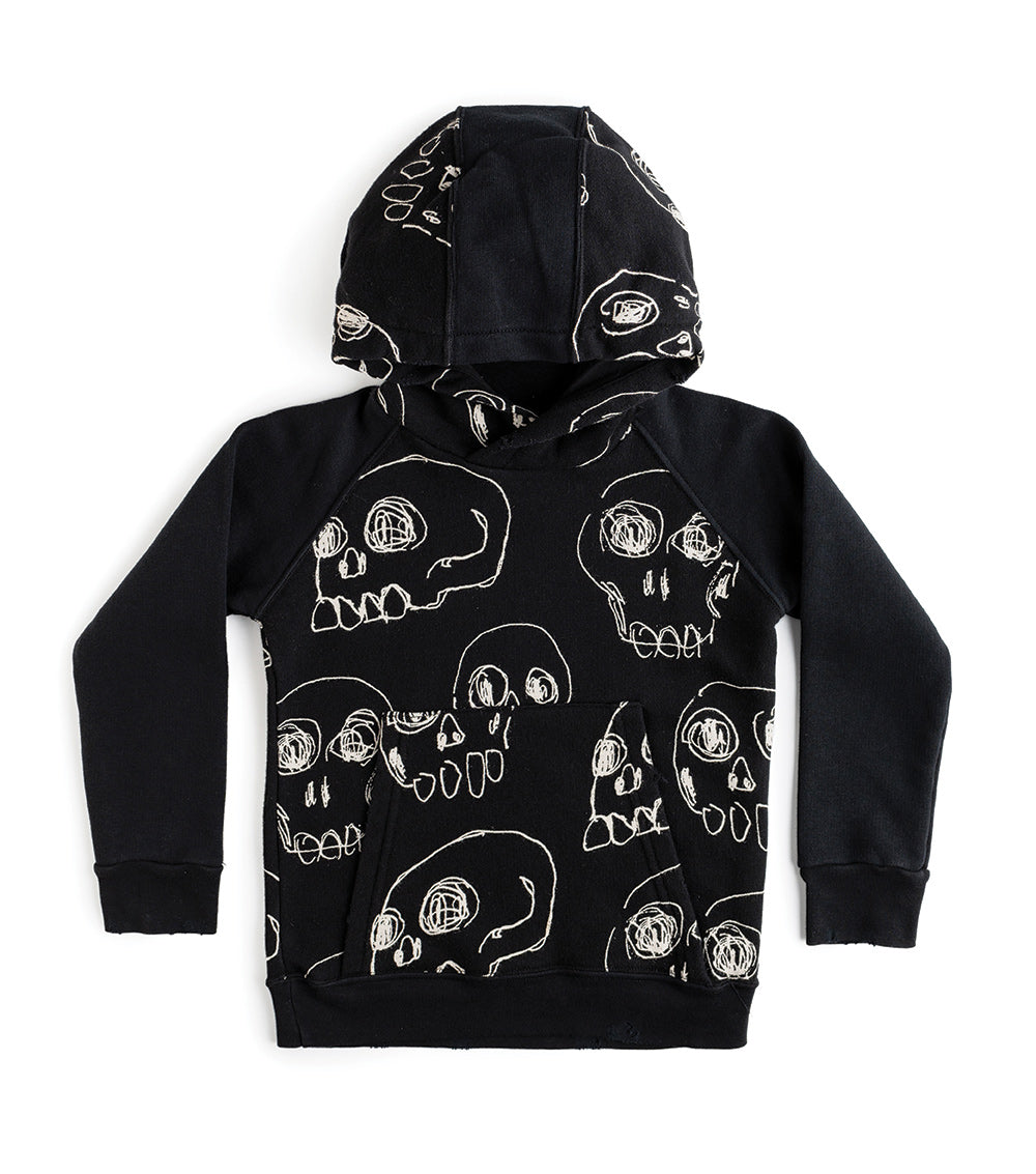 Kid | Scribbled Skulls Hoodie | Black