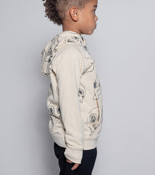Kid | Scribbled Skulls Zip Hoodie | Yellow