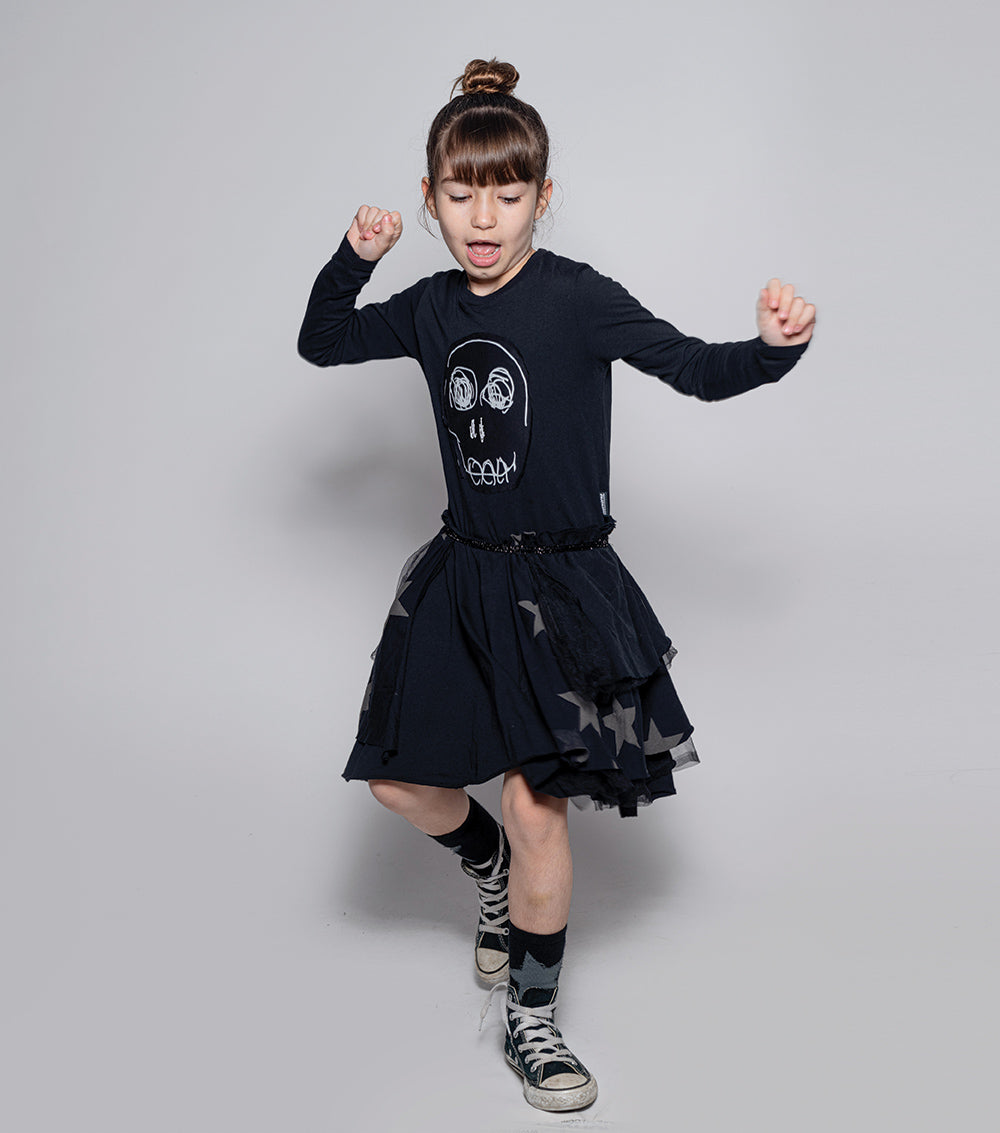Kid | Dazed Skull Layered Dress | Black