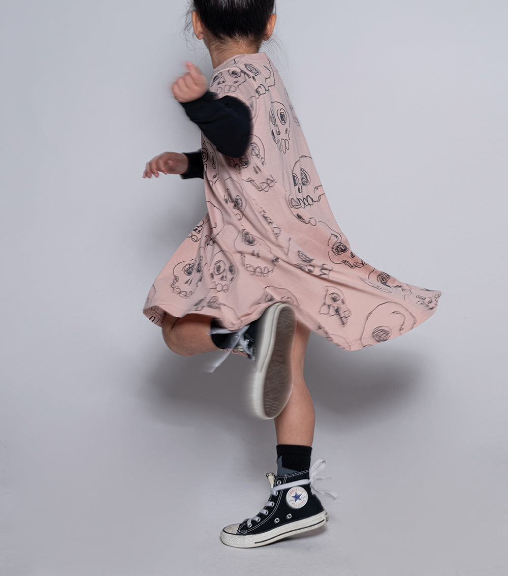 Kid | Scribbled Skulls 360 Dress | Natural