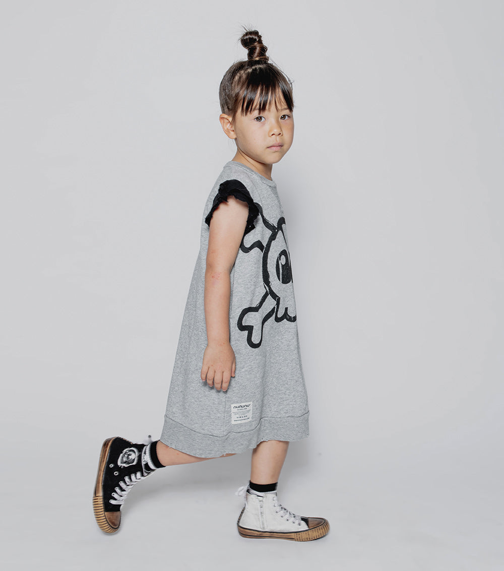 Kid | Ruffled Sleeve Sweatdress | Heather Grey