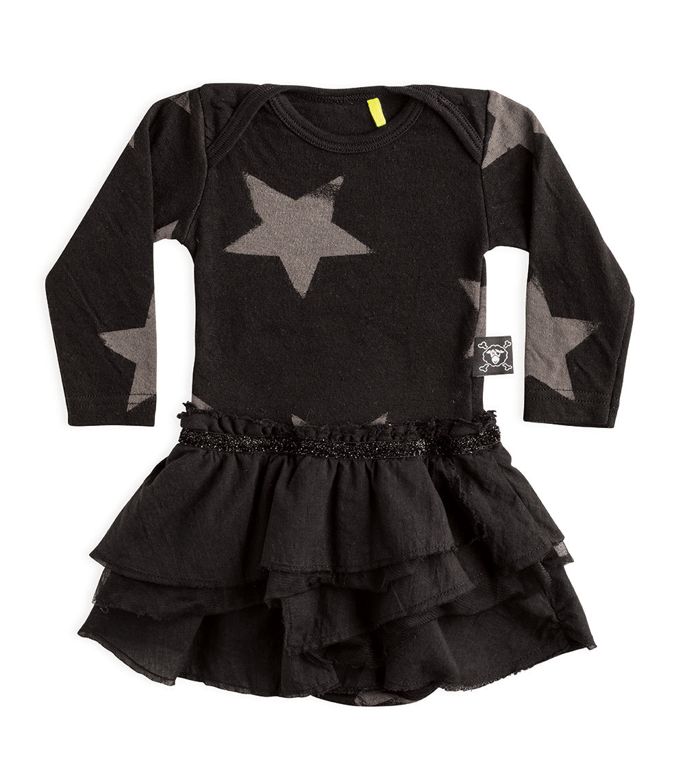 Newborn | Soft Star Onesie Layered Skirt | Black