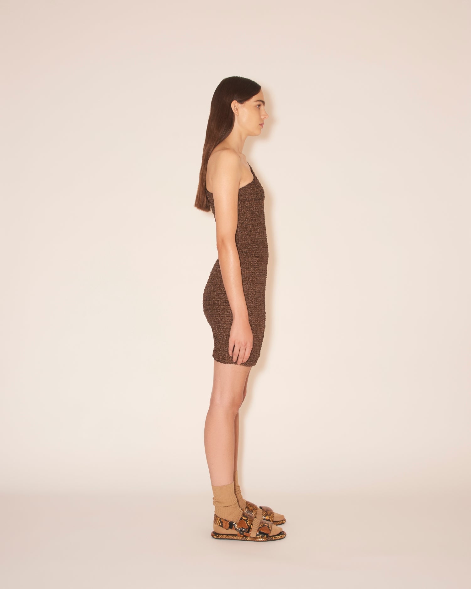 Womens | Mitra One Shoulder Dress | Brown