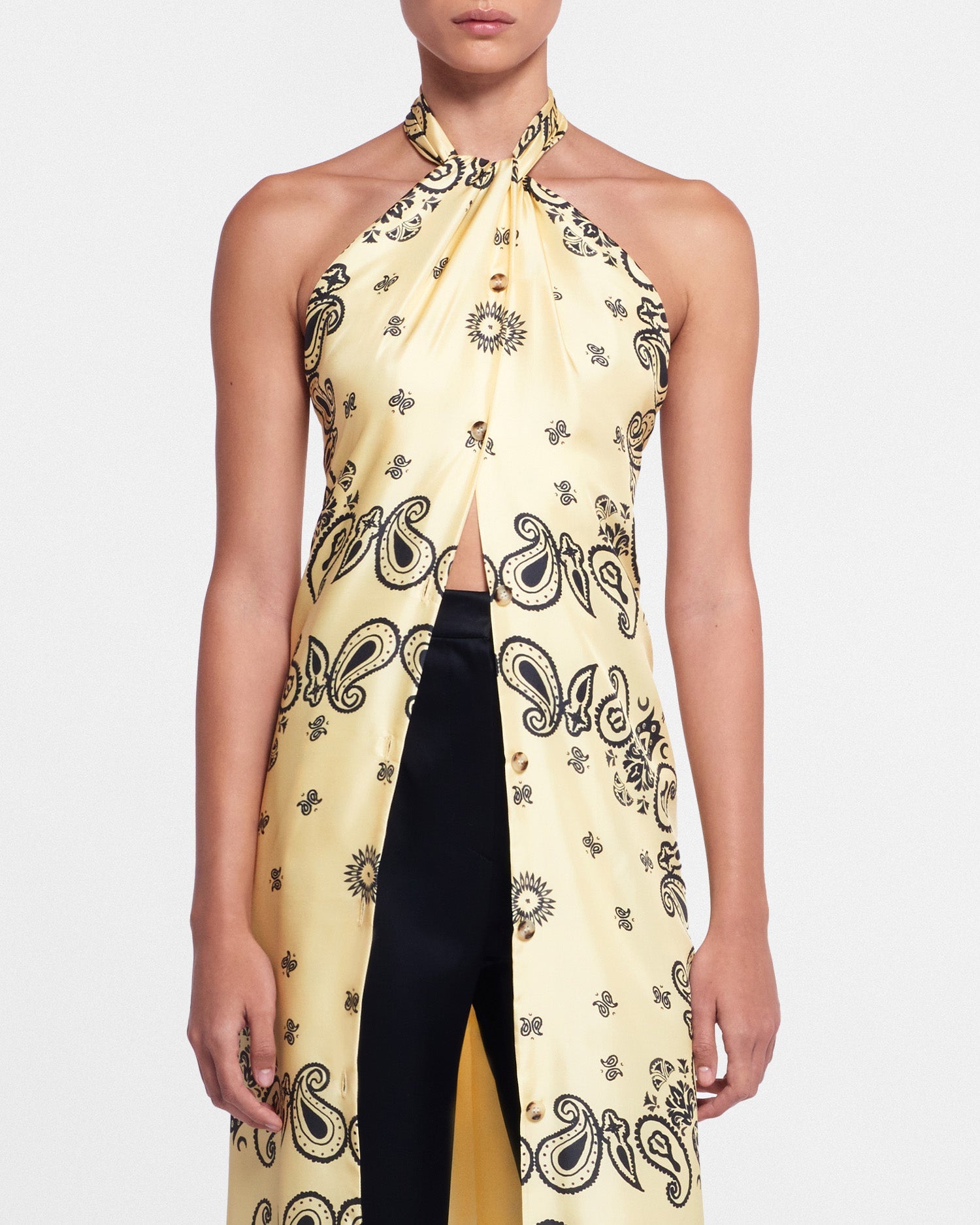 Womens | Elima Silk-Twill Halterneck Dress | Bandana Large Scale