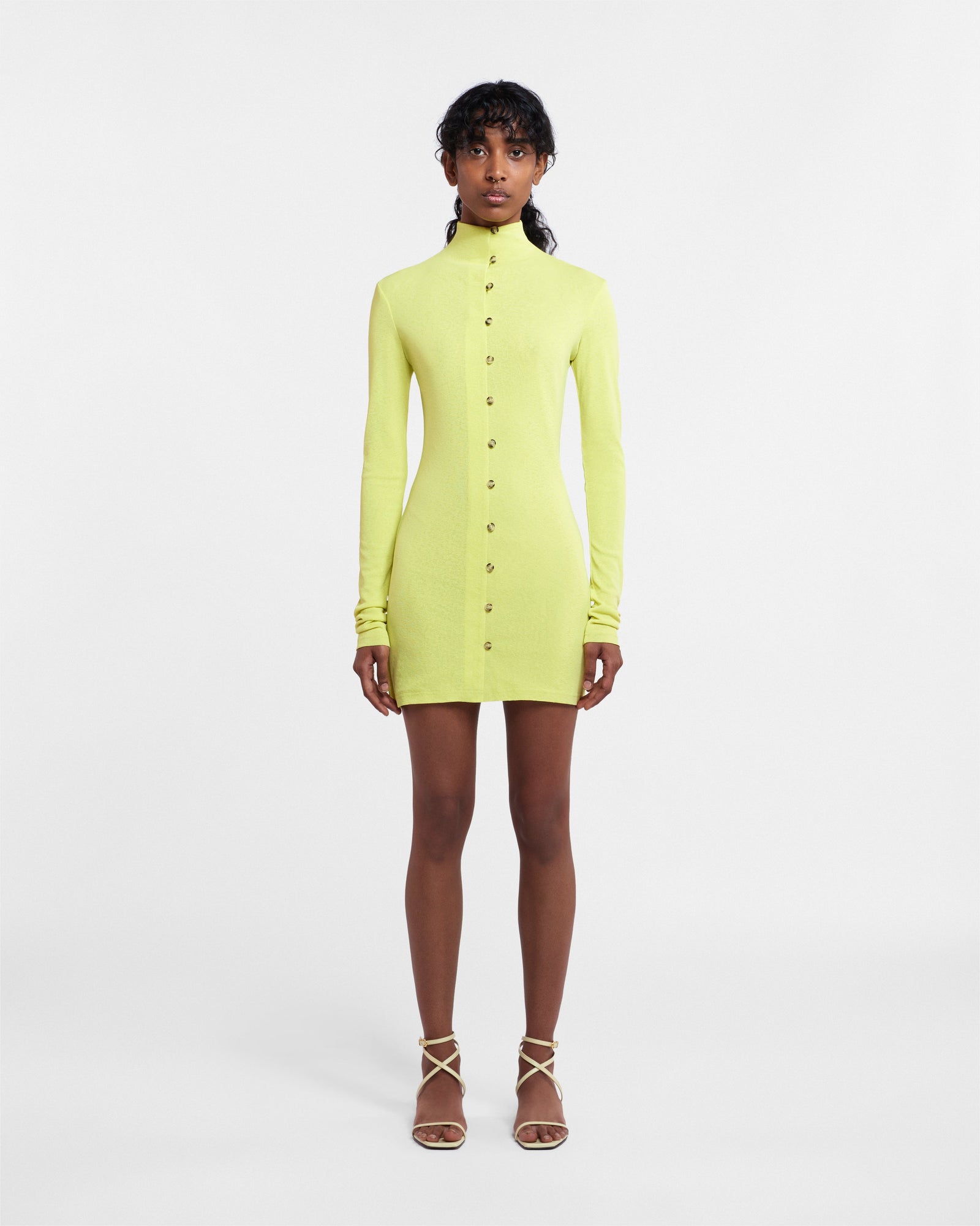 Womens | Syenna Mesh-Jersey Dress | Lime Superfine Merino