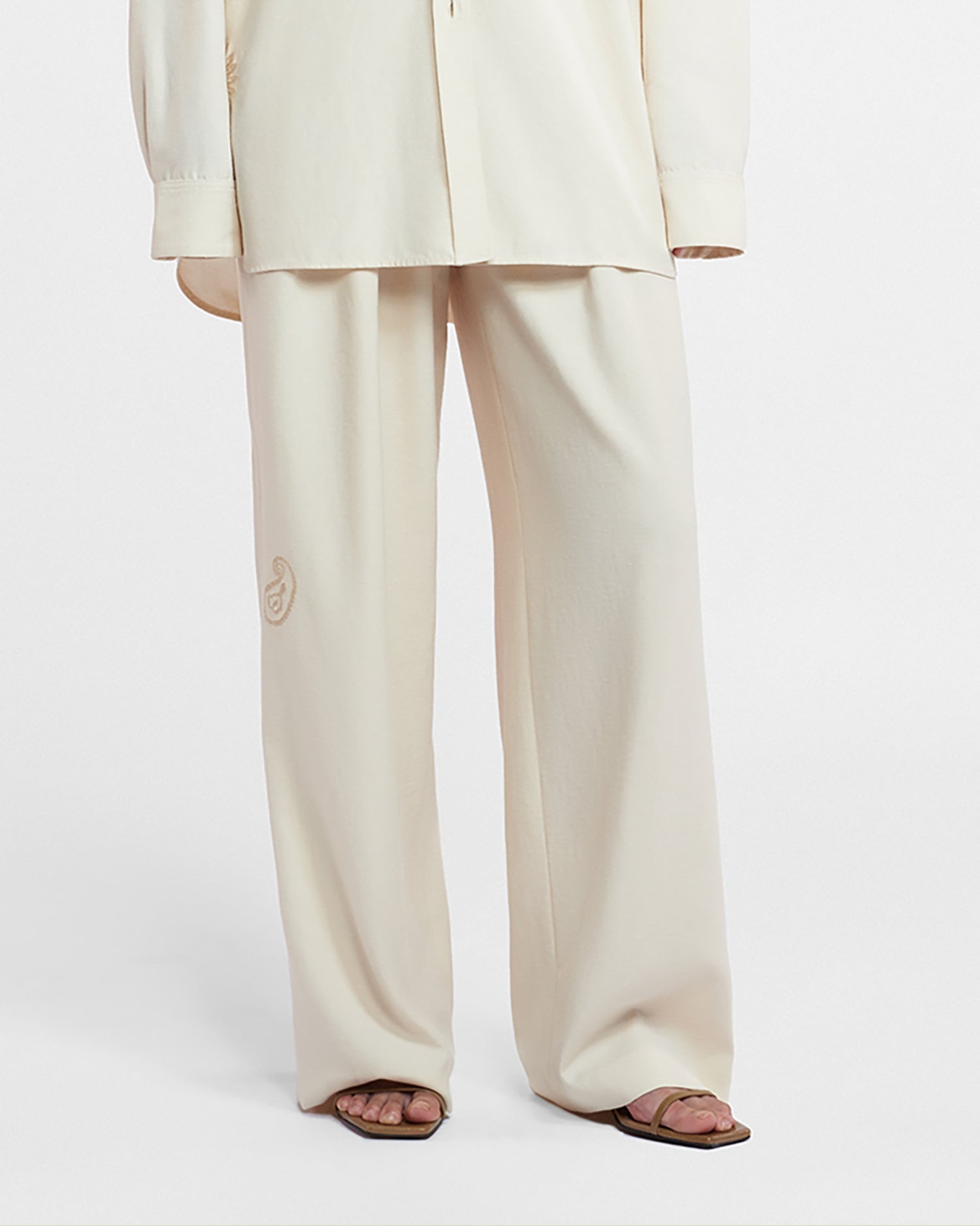 Womens | Marika Embroidered Slub Pants | Creme