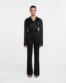 Womens | Merano Slip Satin Wrap Shirt | Black