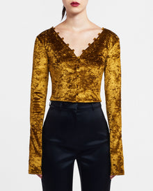 Womens | Linna Crushed Velvet Top | Curry Crushed Velvet