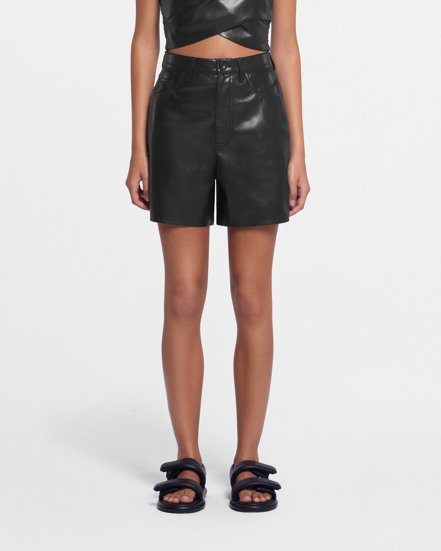 Womens | Leana Okobor Alt-Leather Shorts | Black